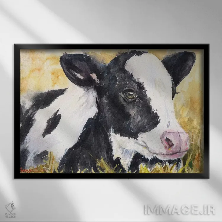 تابلو دکوراتیو گوساله اثر جورج دیاچنکو - نمای قابدار مشکی