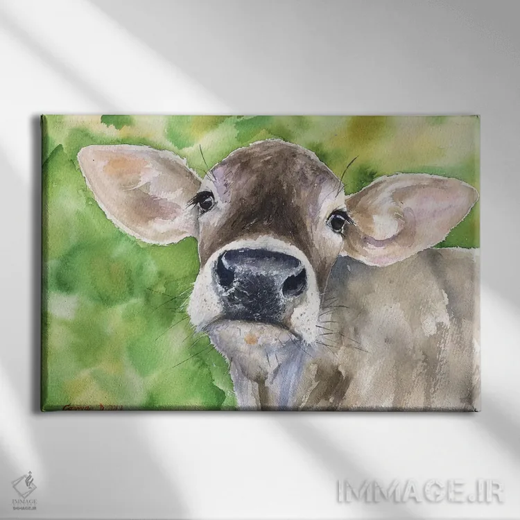 تابلو دکوراتیو گاو در طبیعت اثر جورج دیاچنکو - نمای روبهرو روی دیوار