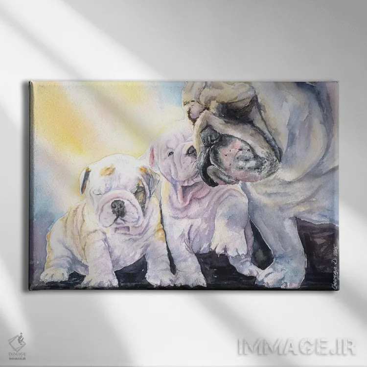 تابلو دکوراتیو خانواده بولداگ انگلیسی اثر جورج دیاچنکو - نمای روبهرو روی دیوار
