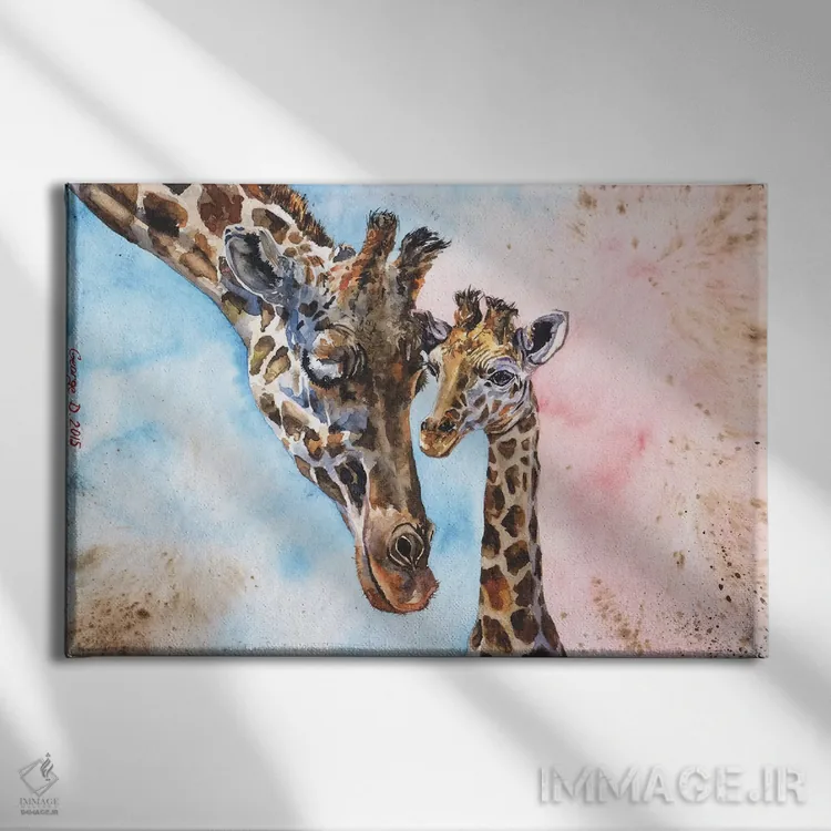 تابلو دکوراتیو خانواده زرافه ۱ اثر جورج دیاچنکو - نمای روبهرو روی دیوار