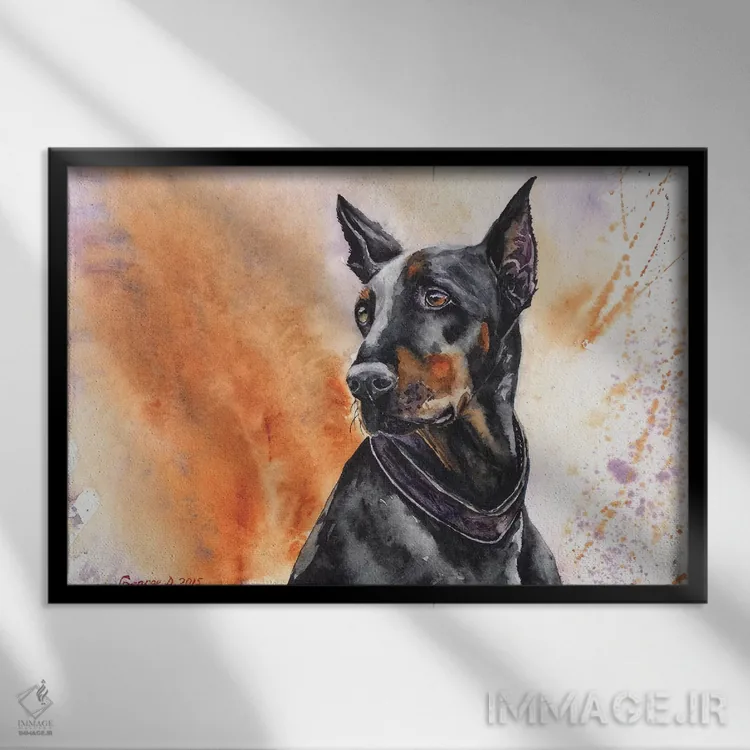 تابلو دکوراتیو دابرمن اثر جورج دیاچنکو - نمای قابدار مشکی