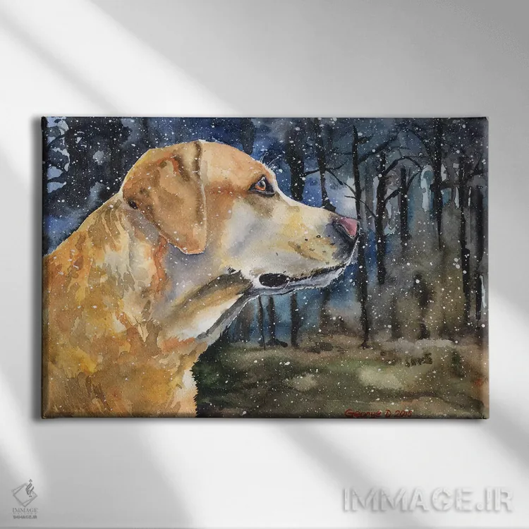 تابلو دکوراتیو لابرادور طلایی ۲ اثر جورج دیاچنکو - نمای روبهرو روی دیوار