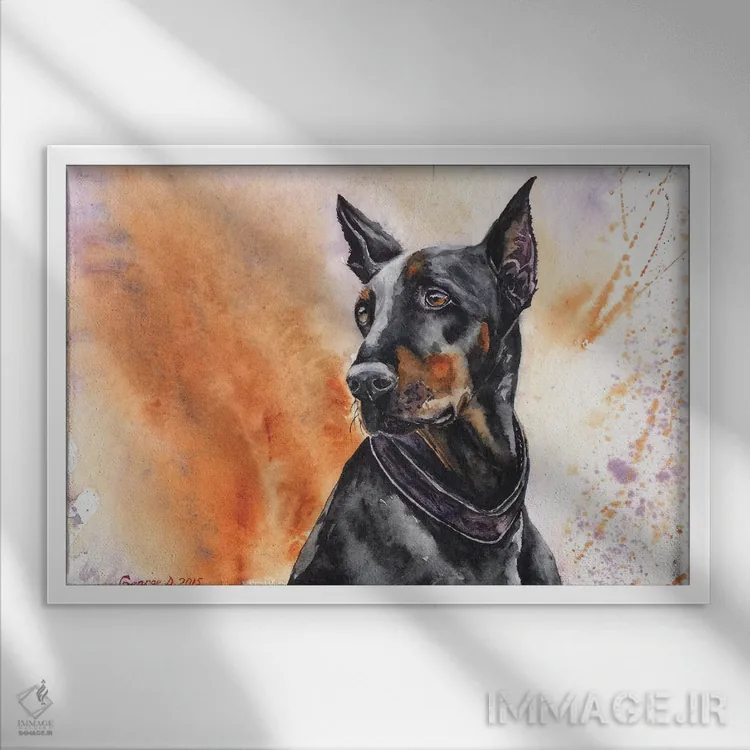 تابلو دکوراتیو دابرمن اثر جورج دیاچنکو - نمای قابدار سفید