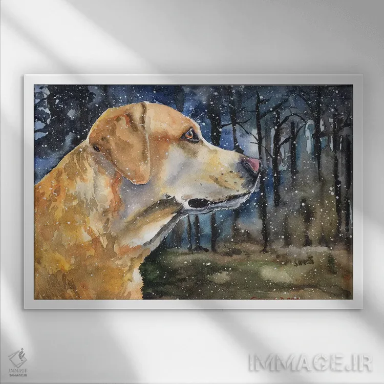 تابلو دکوراتیو لابرادور طلایی ۲ اثر جورج دیاچنکو - نمای قابدار سفید