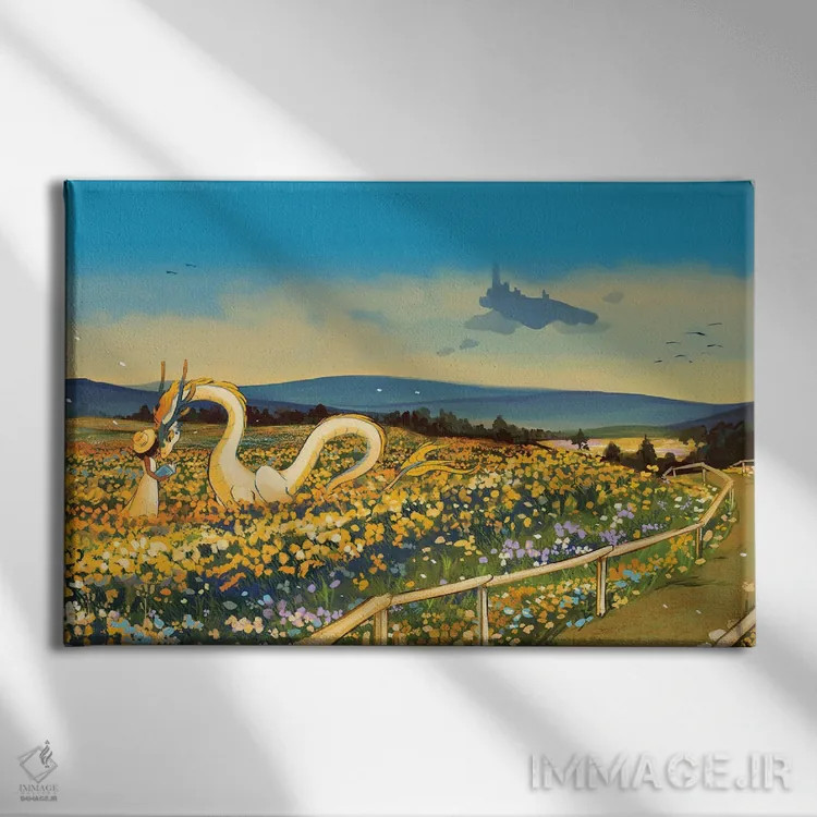 تابلو دکوراتیو مزرعه گل اثر ژنووا بی - نمای روبهرو روی دیوار