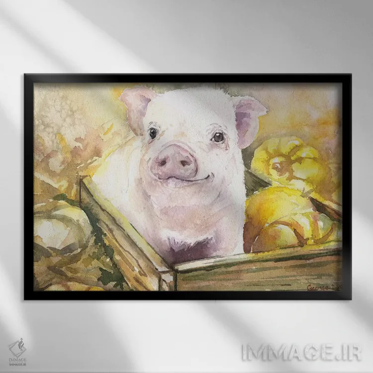 تابلو دکوراتیو خوک کوچولوی خوشحال ۳ اثر جورج دیاچنکو - نمای قابدار مشکی