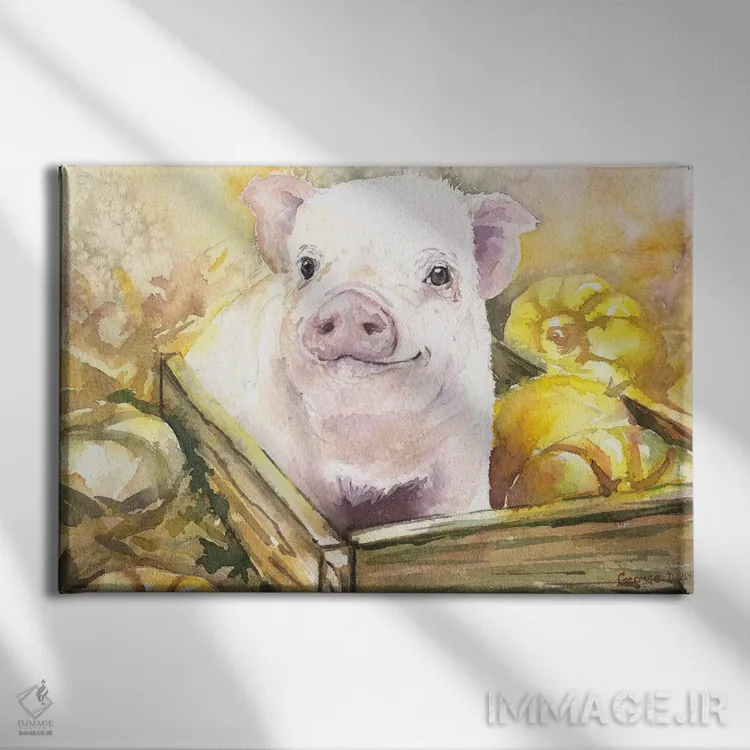 تابلو دکوراتیو خوک کوچولوی خوشحال ۳ اثر جورج دیاچنکو - نمای روبهرو روی دیوار