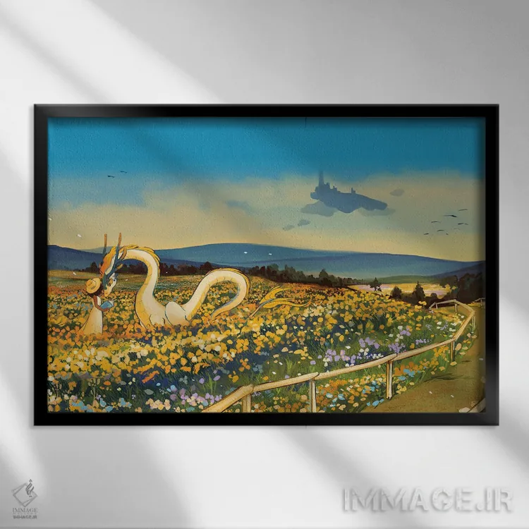 تابلو دکوراتیو مزرعه گل اثر ژنووا بی - نمای قابدار مشکی