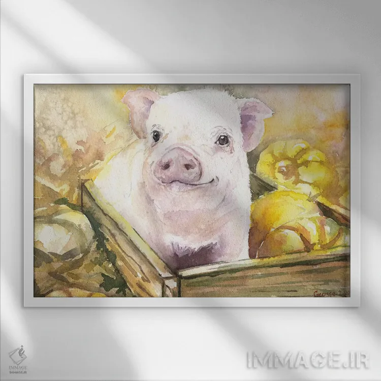 تابلو دکوراتیو خوک کوچولوی خوشحال ۳ اثر جورج دیاچنکو - نمای قابدار سفید
