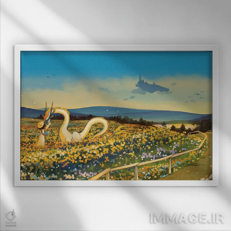 تابلو دکوراتیو مزرعه گل اثر ژنووا بی - نمای قابدار سفید