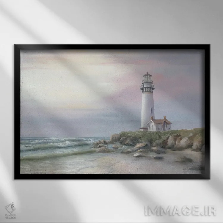 تابلو دکوراتیو فانوس دریایی در غروب اثر جورجیا جانیس - نمای قابدار مشکی