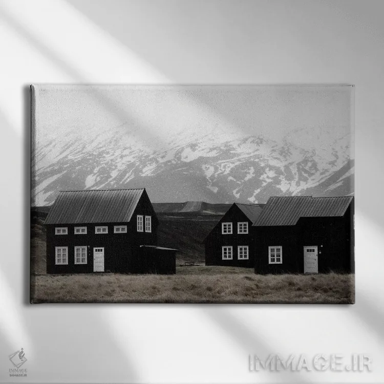 تابلو دکوراتیو خانه های سیاه ایسلند II اثر مونیکا استریگل - نمای روبهرو روی دیوار