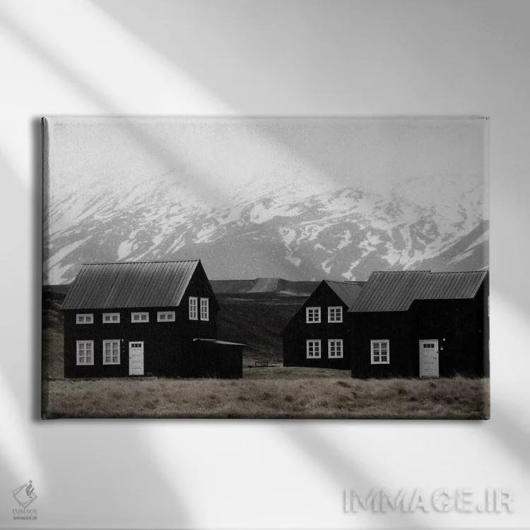 تابلو دکوراتیو خانه های سیاه ایسلند II اثر مونیکا استریگل - نمای روبهرو روی دیوار