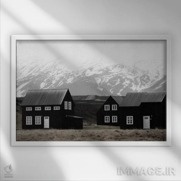 تابلو دکوراتیو خانه های سیاه ایسلند II اثر مونیکا استریگل - نمای قابدار سفید