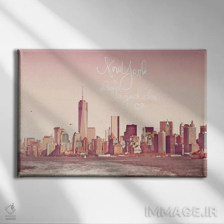 تابلو دکوراتیو خط افق نیویورک در رنگ رز اثر مونیکا استریگل - نمای روبهرو روی دیوار