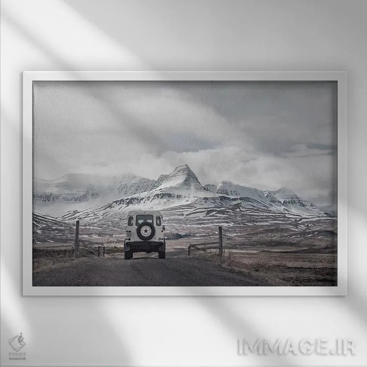 تابلو دکوراتیو سفر به دور سیاره ایسلند I اثر مونیکا استریگل - نمای قابدار سفید