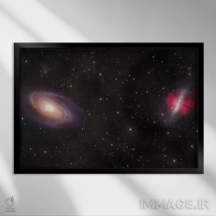 تابلو دکوراتیو ام۸۱ و ام۸۲، کهکشان مارپیچی در خرس بزرگ اول اثر رابرت گندلر - نمای قابدار مشکی