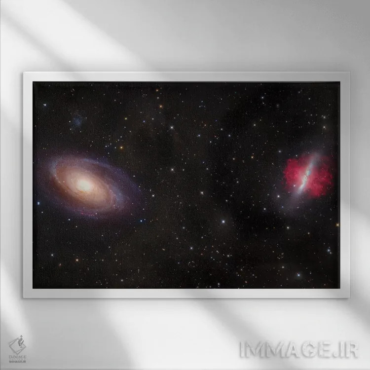 تابلو دکوراتیو ام۸۱ و ام۸۲، کهکشان مارپیچی در خرس بزرگ اول اثر رابرت گندلر - نمای قابدار سفید