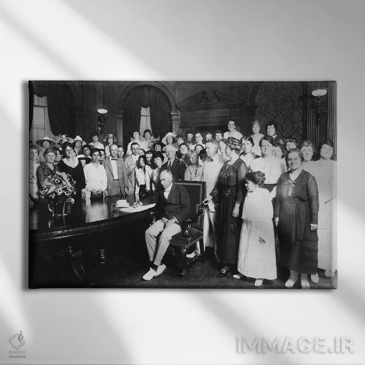 تابلو دکوراتیو 1919,تصویب نوزدهمین اصلاحیه قانون اساسی آمریکا، ۱۹۱۹ اثر کارل دگ - نمای روبهرو روی دیوار