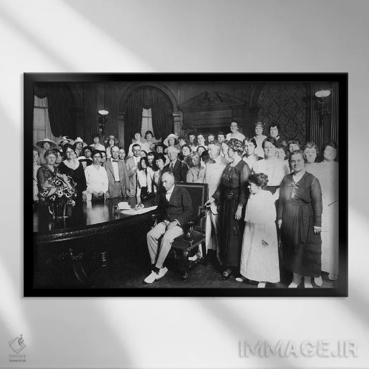 تابلو دکوراتیو 1919,تصویب نوزدهمین اصلاحیه قانون اساسی آمریکا، ۱۹۱۹ اثر کارل دگ - نمای قابدار مشکی