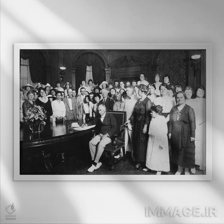 تابلو دکوراتیو 1919,تصویب نوزدهمین اصلاحیه قانون اساسی آمریکا، ۱۹۱۹ اثر کارل دگ - نمای قابدار سفید