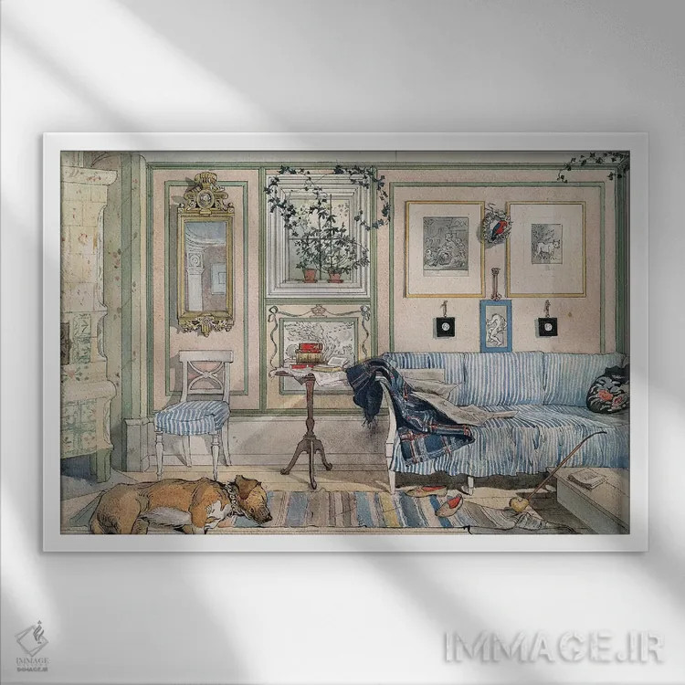 تابلو دکوراتیو C1895,لارشون: خانه، حدود ۱۸۹۵ اثر کارل لارسون - نمای قابدار سفید