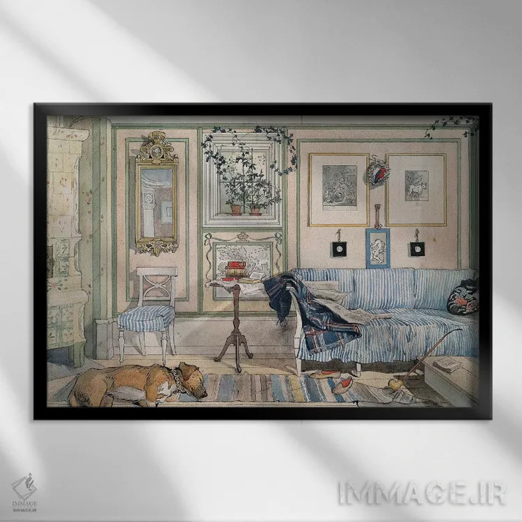 تابلو دکوراتیو C1895,لارشون: خانه، حدود ۱۸۹۵ اثر کارل لارسون - نمای قابدار مشکی