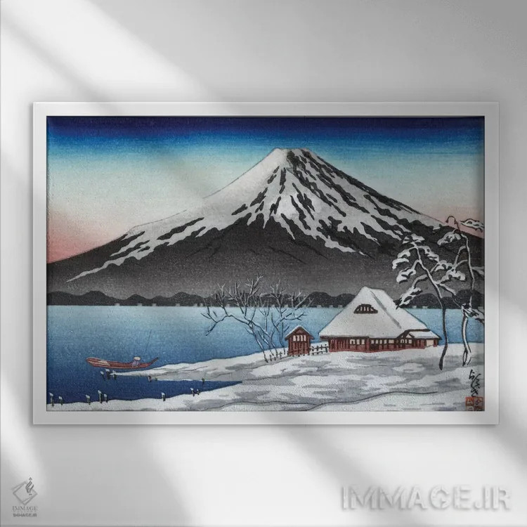 تابلو کلاسیک ژاپن: کوه فوجی - نمای قابدار سفید