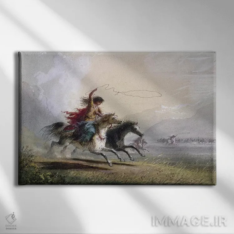 تابلو دکوراتیو میلر: زن شوشونی اثر آلفرد جیکوب میلر - نمای روبهرو روی دیوار