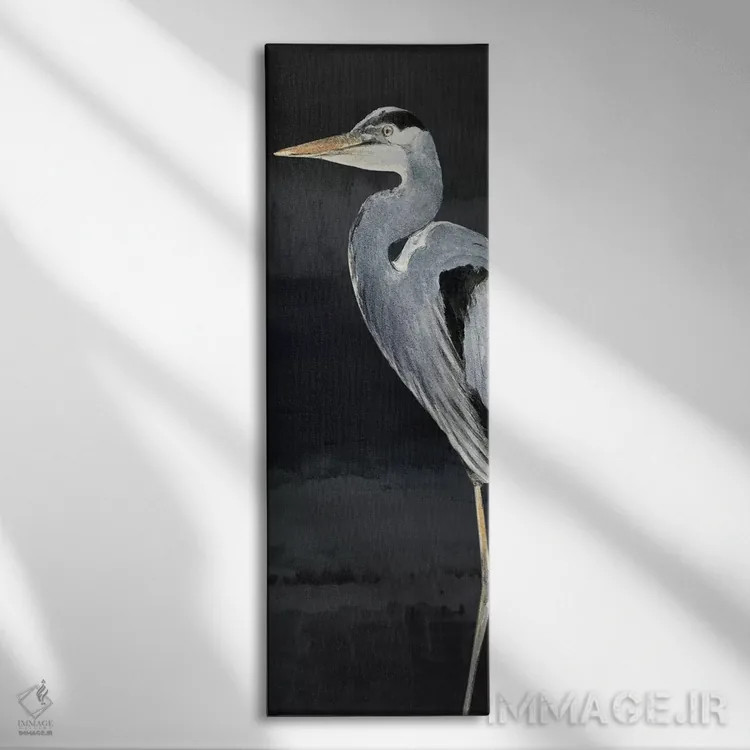 تابلو دکوراتیو "حواصیل روی زمینه سیاه شماره یک" اثر لینی لورث - نمای روبهرو روی دیوار