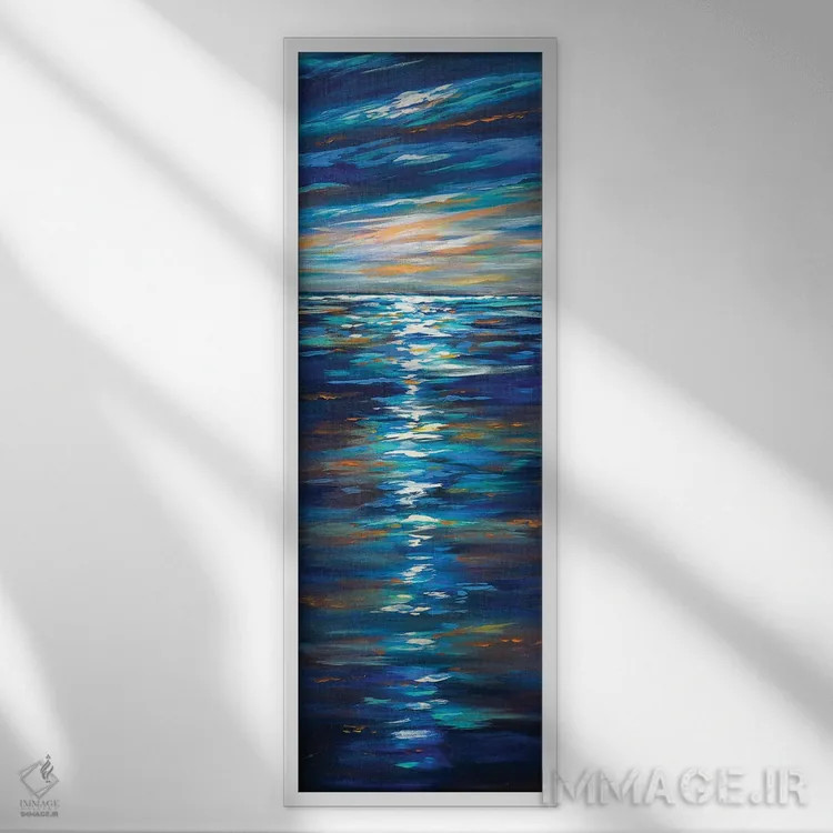 تابلو دکوراتیو "غروب روی اقیانوس" اثر لیندا اولسن - نمای قابدار سفید