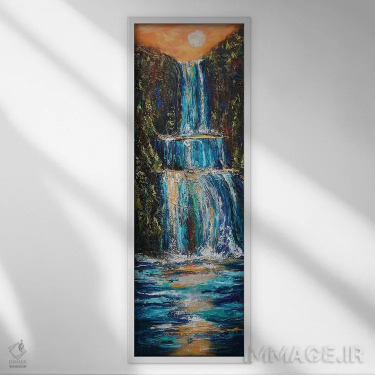 تابلو دکوراتیو دره آبشار اثر لیندا اولسن - نمای قابدار سفید