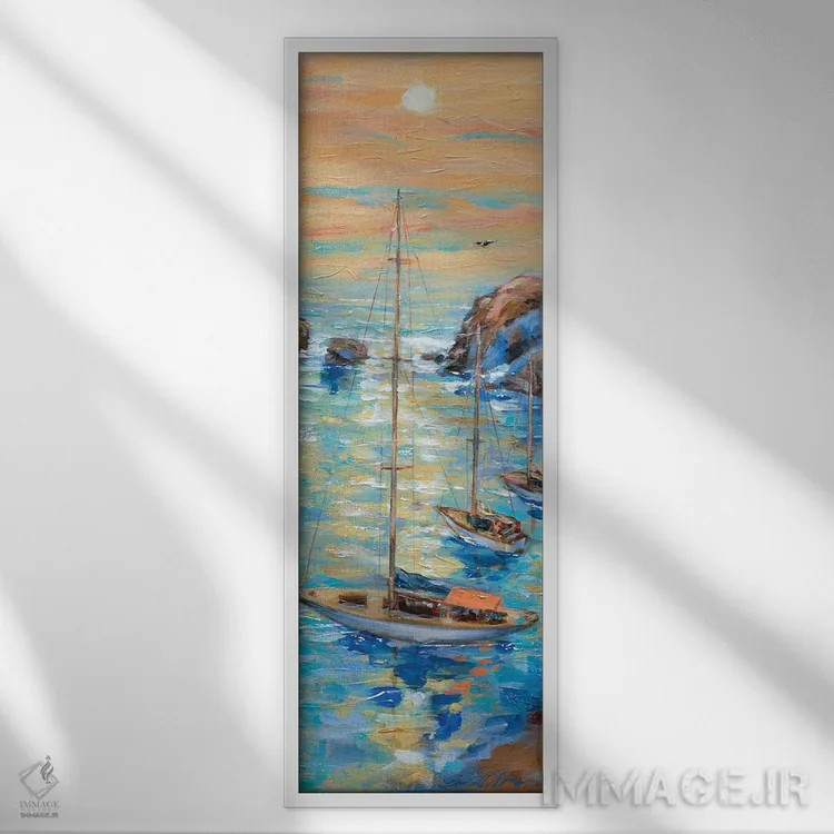 تابلو دکوراتیو بندر کوچک اثر لیندا اولسن - نمای قابدار سفید