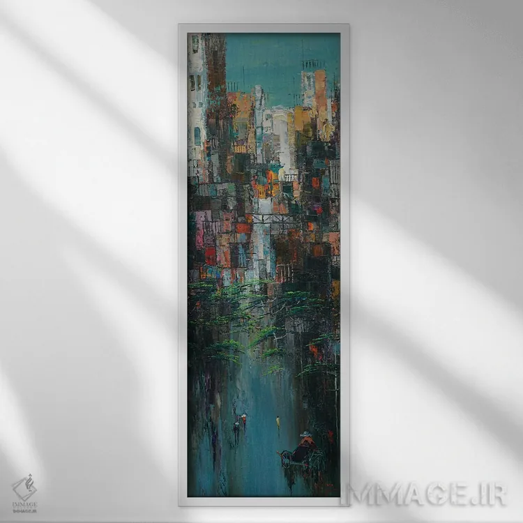 تابلو انتزاعی "پس از باران" اثر له نگوک کوآن - نمای قابدار سفید