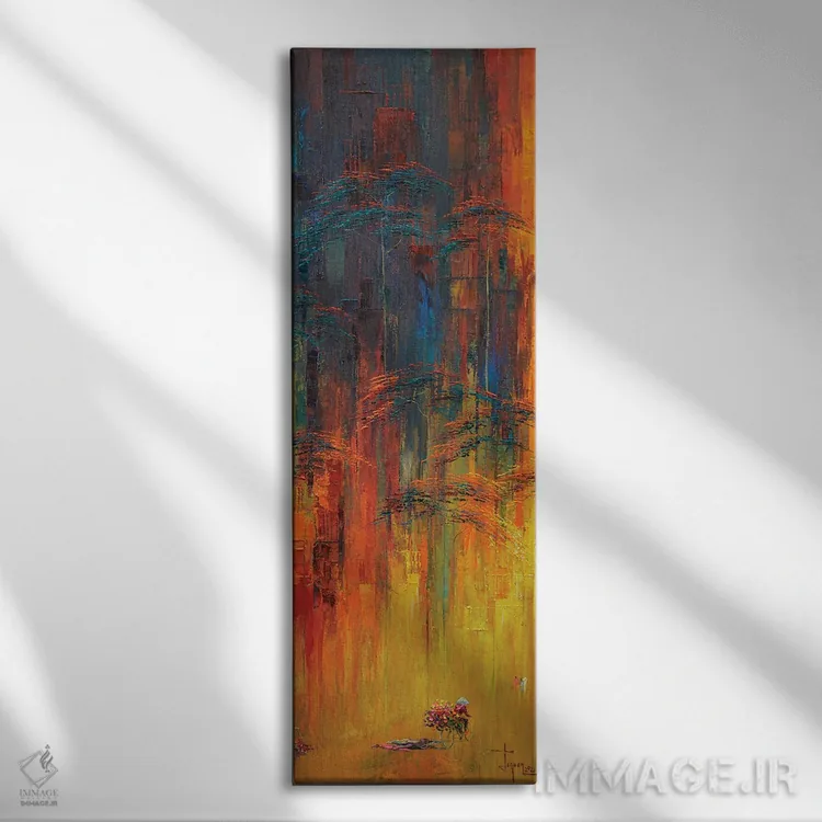 تابلو انتزاعی "اواخر پاییز" اثر له نگوک کوآن - نمای روبهرو روی دیوار