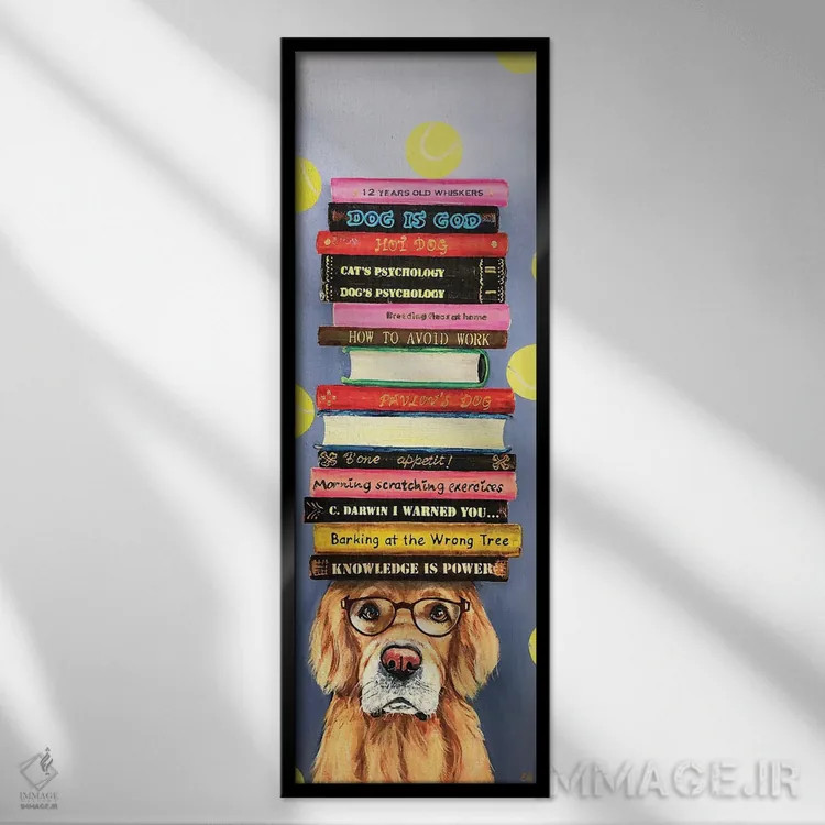 تابلو دکوراتیو سگ با توپ ها اثر لنا اسمیرنوا - نمای قابدار مشکی