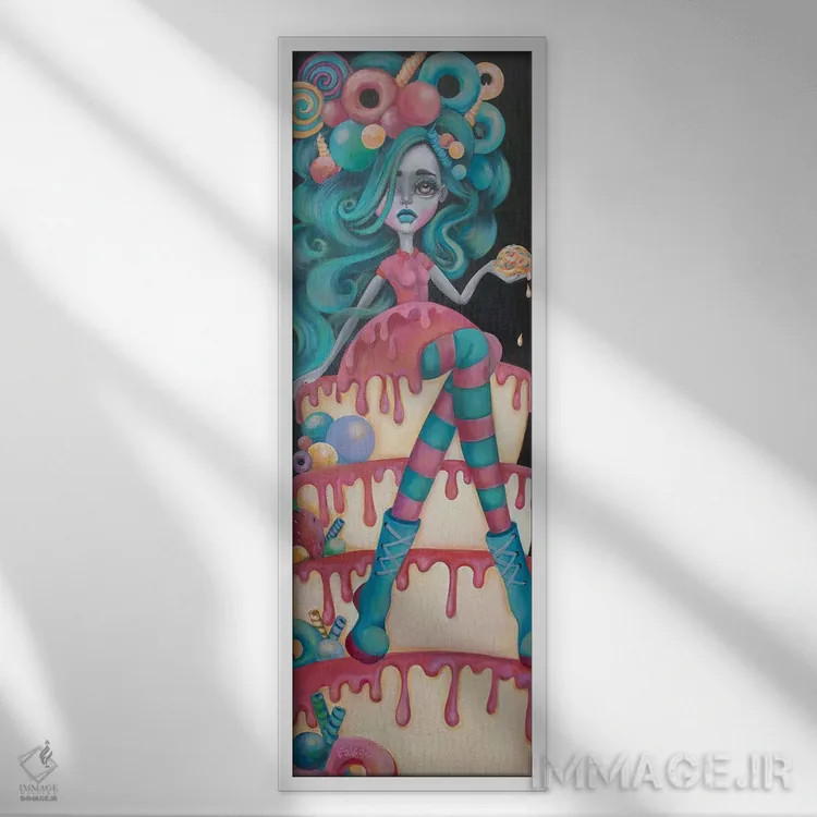 تابلو دکوراتیو آبنبات اثر لیزی فالکون - نمای قابدار سفید