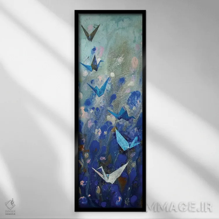 تابلو دکوراتیو درناهای اوریگامی اثر مایکل کریس - نمای قابدار مشکی