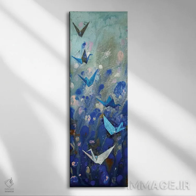 تابلو دکوراتیو درناهای اوریگامی اثر مایکل کریس - نمای روبهرو روی دیوار