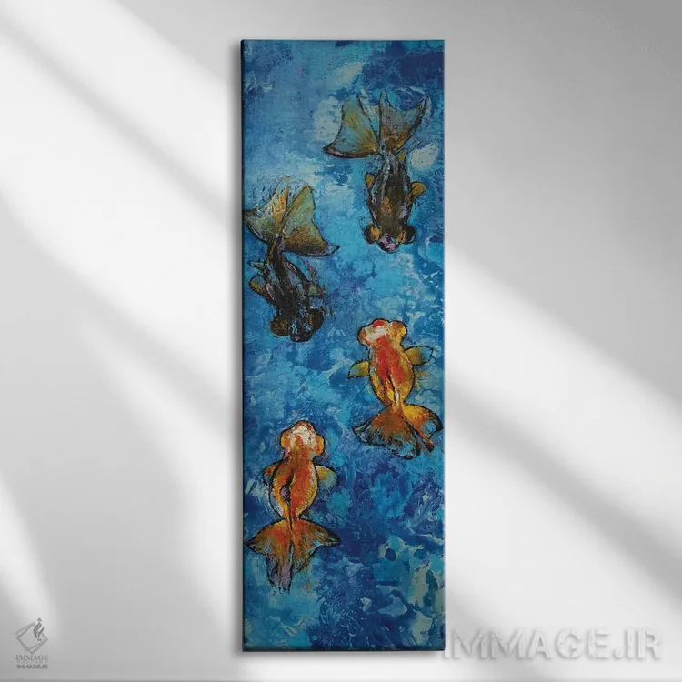تابلو دکوراتیو ماهی طلایی دم پروانه ای اثر مایکل کریس - نمای روبهرو روی دیوار