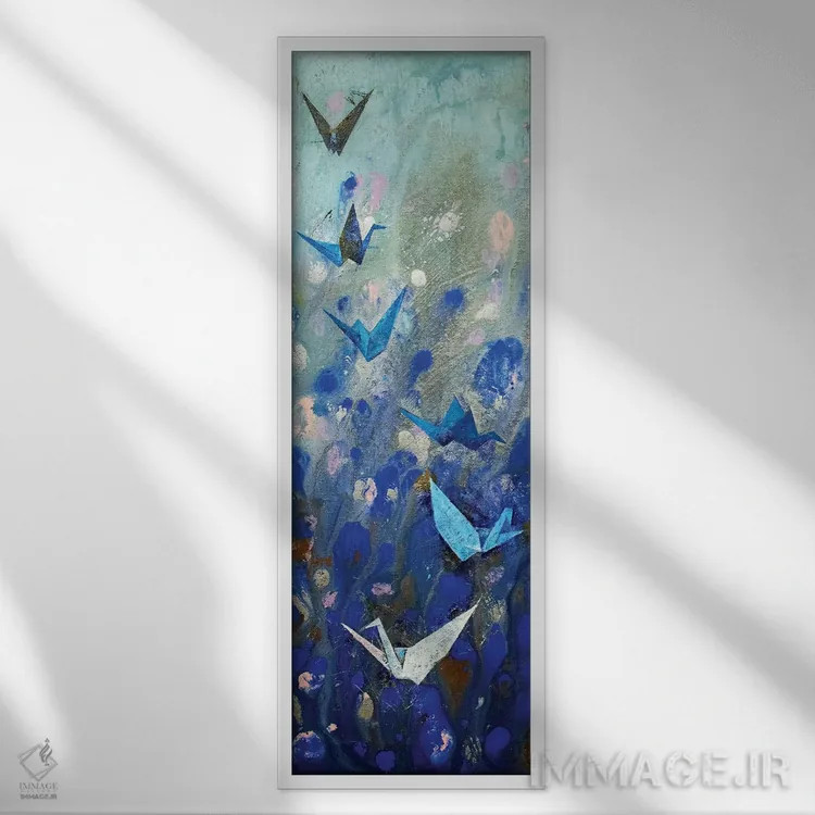 تابلو دکوراتیو درناهای اوریگامی اثر مایکل کریس - نمای قابدار سفید