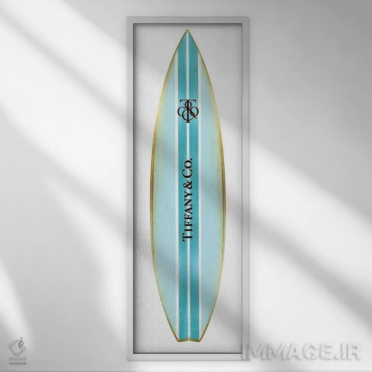 تابلو دکوراتیو تخته موج سواری مد روز اثر مدلین بلیک - نمای قابدار سفید