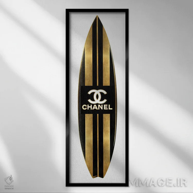 تابلو دکوراتیو تخته موج سواری مد روز I اثر مدلین بلیک - نمای قابدار مشکی