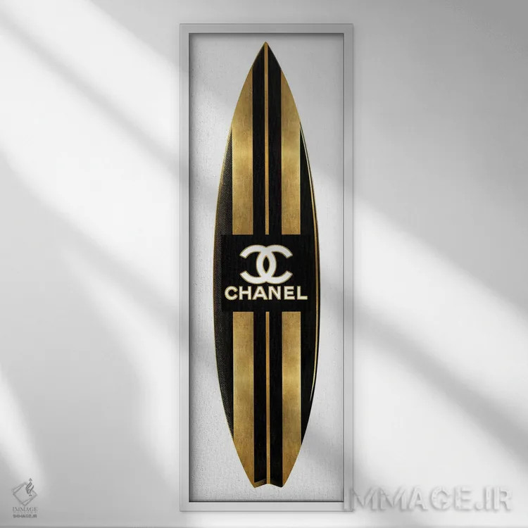 تابلو دکوراتیو تخته موج سواری مد روز I اثر مدلین بلیک - نمای قابدار سفید