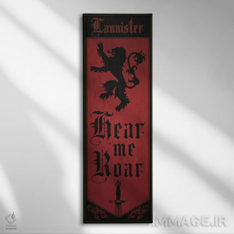 تابلو دکوراتیو پرچم خاندان لنیستر اثر فایو بای فایو کالکتیو - نمای روبهرو روی دیوار