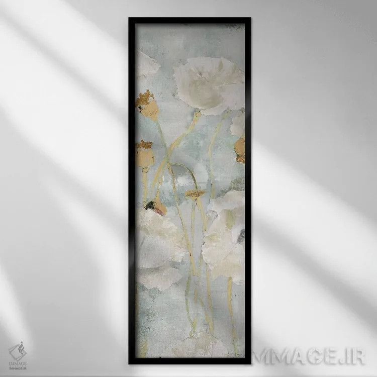 تابلو دکوراتیو شقایق ها در باد، پنل کرم رنگ I اثر ماری الین کوسون - نمای قابدار مشکی