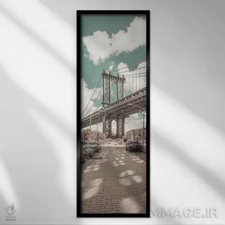 تابلو دکوراتیو پانورامای پل منهتن نیویورک اثر ملانی ویولا - نمای قابدار مشکی