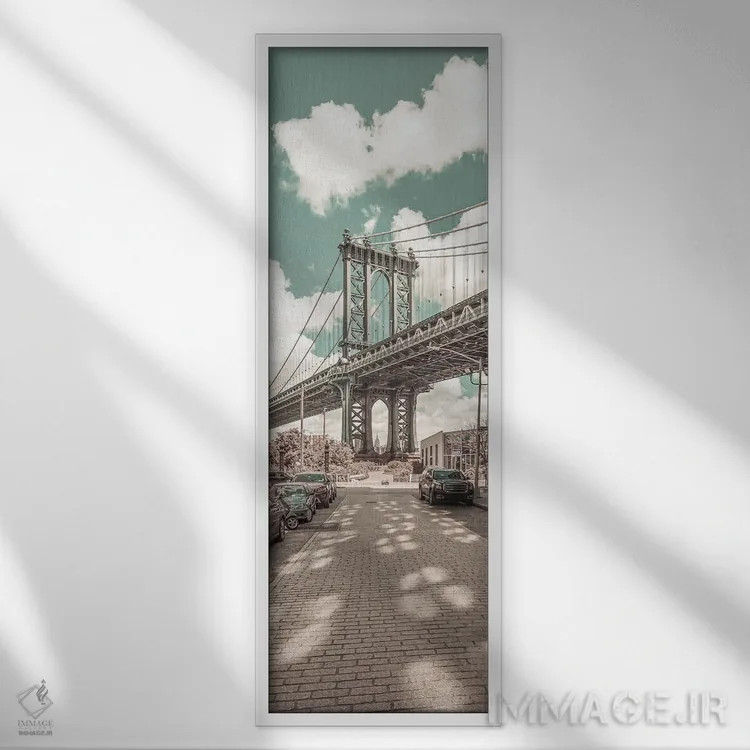 تابلو دکوراتیو پانورامای پل منهتن نیویورک اثر ملانی ویولا - نمای قابدار سفید