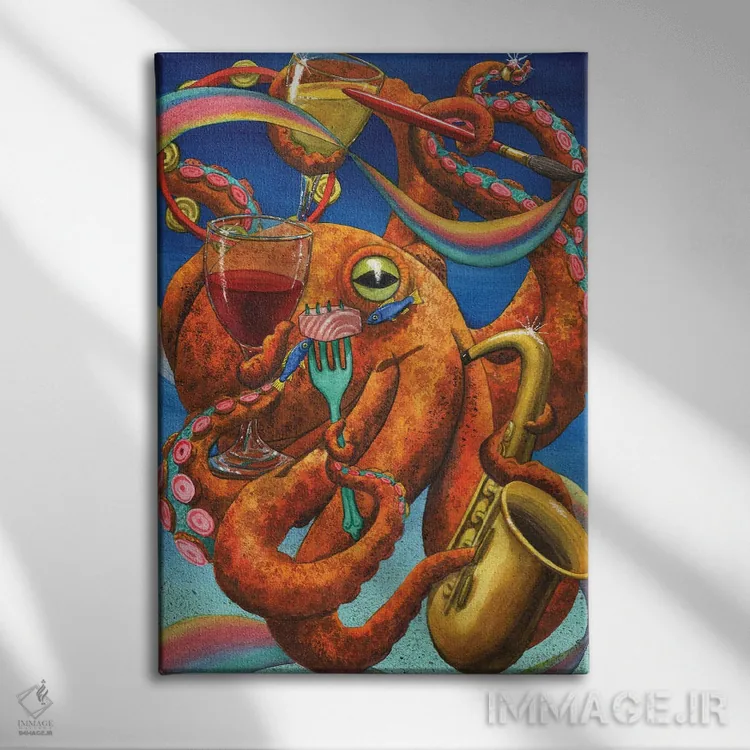 تابلو دکوراتیو گربه پارتی هنری! اثر کترین جی مک الروی - نمای روبهرو روی دیوار