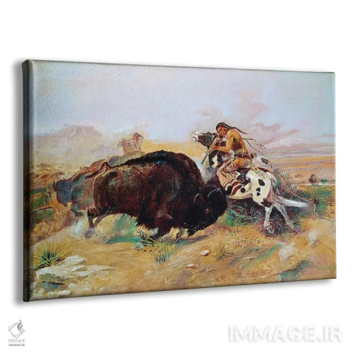 تابلو دکوراتیو راسل: شکار بوفالو اثر چارلز ماریون راسل - نمای پرسپکتیو محصول